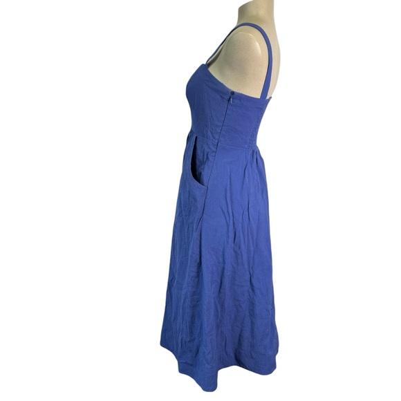 ANTHROPOLOGIE Maeve Rosemary Indigo Midi Dress Size 2 Button Front Pockets - Picture 5 of 11